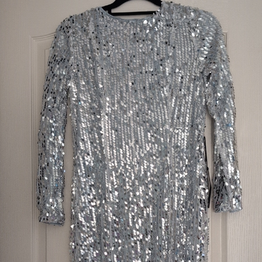 Silver Sequin Long Sleeve Dress - Picture 2 of 6